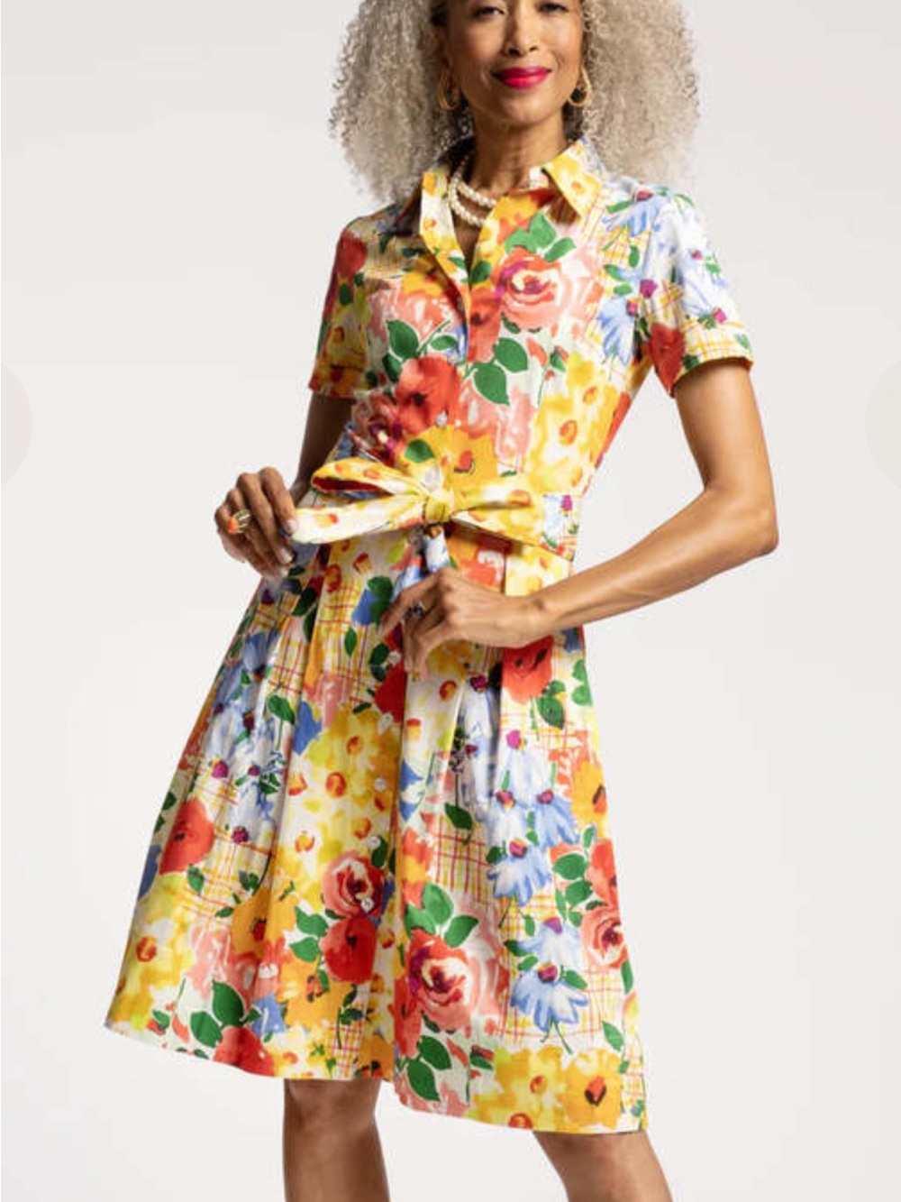 FRANCES VALENTINE Bella Dress Picnic Print Fit US S Floral Shirt Dress MSRP $448